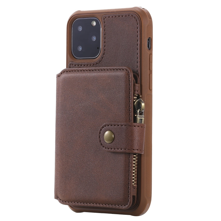 For iPhone 11 Pro Buckle Zipper Shockproof Protective Case with Holder & Card Slots & Wallet & Lanyard & Photos Frames