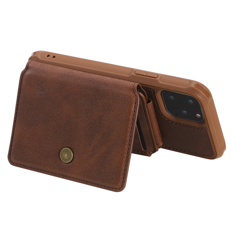 For iPhone 11 Pro Buckle Zipper Shockproof Protective Case with Holder & Card Slots & Wallet & Lanyard & Photos Frames