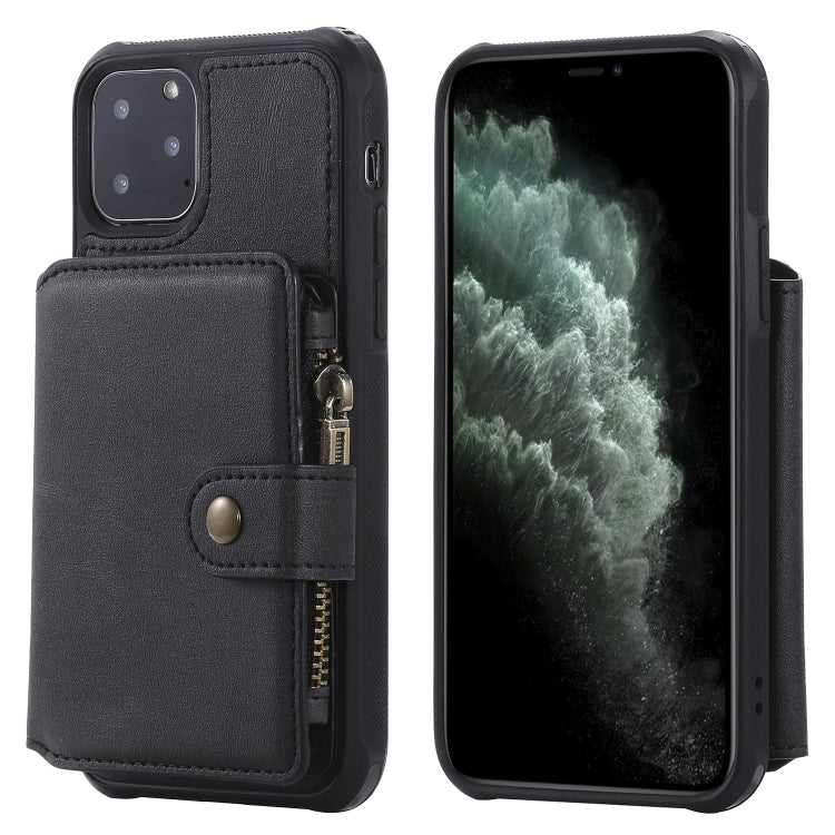 For iPhone 11 Pro Buckle Zipper Shockproof Protective Case with Holder & Card Slots & Wallet & Lanyard & Photos Frames