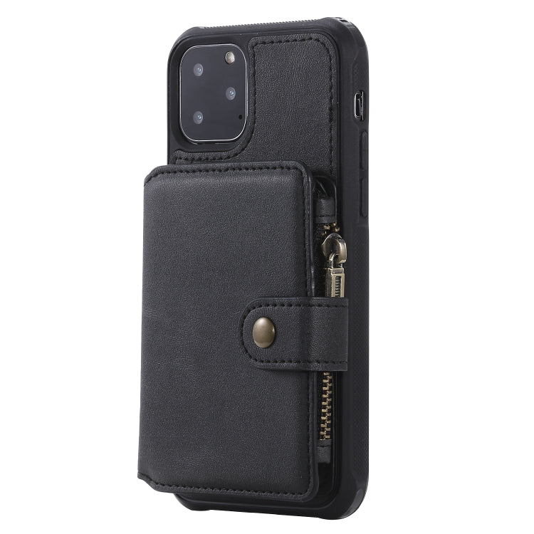 For iPhone 11 Pro Buckle Zipper Shockproof Protective Case with Holder & Card Slots & Wallet & Lanyard & Photos Frames