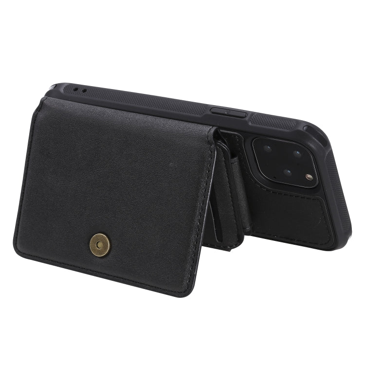 For iPhone 11 Pro Buckle Zipper Shockproof Protective Case with Holder & Card Slots & Wallet & Lanyard & Photos Frames