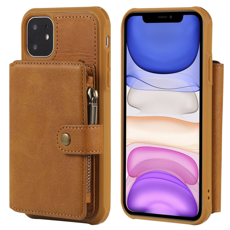 For iPhone 11 Buckle Zipper Shockproof Protective Case with Holder & Card Slots & Wallet & Lanyard & Photos Frames