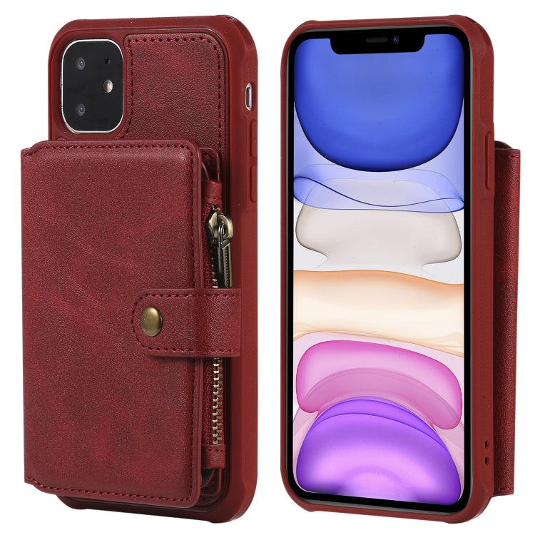 For iPhone 11 Buckle Zipper Shockproof Protective Case with Holder & Card Slots & Wallet & Lanyard & Photos Frames