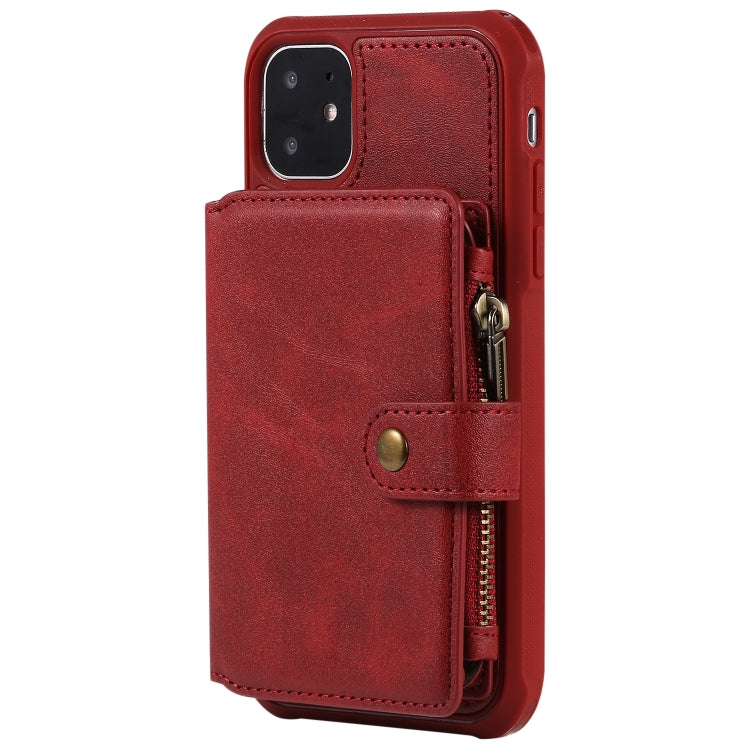 For iPhone 11 Buckle Zipper Shockproof Protective Case with Holder & Card Slots & Wallet & Lanyard & Photos Frames