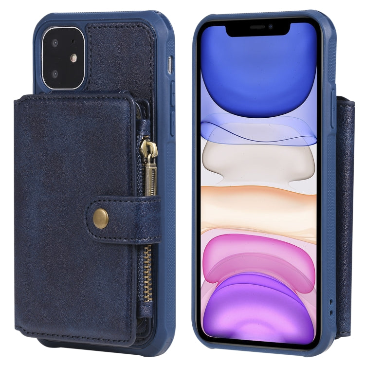For iPhone 11 Buckle Zipper Shockproof Protective Case with Holder & Card Slots & Wallet & Lanyard & Photos Frames