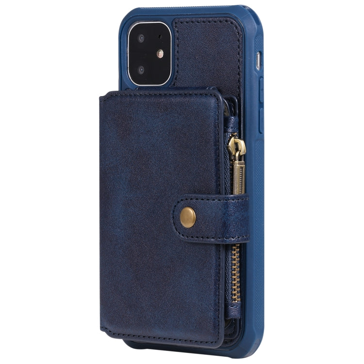 For iPhone 11 Buckle Zipper Shockproof Protective Case with Holder & Card Slots & Wallet & Lanyard & Photos Frames