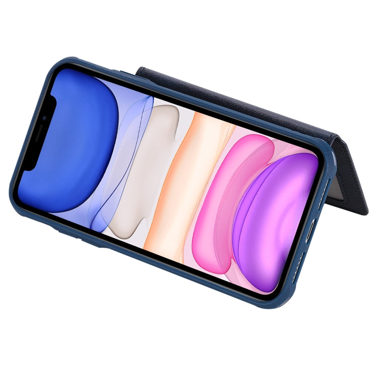 For iPhone 11 Buckle Zipper Shockproof Protective Case with Holder & Card Slots & Wallet & Lanyard & Photos Frames