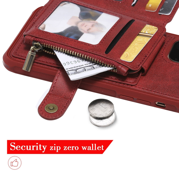 For iPhone 11 Buckle Zipper Shockproof Protective Case with Holder & Card Slots & Wallet & Lanyard & Photos Frames