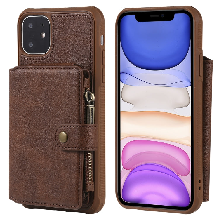 For iPhone 11 Buckle Zipper Shockproof Protective Case with Holder & Card Slots & Wallet & Lanyard & Photos Frames