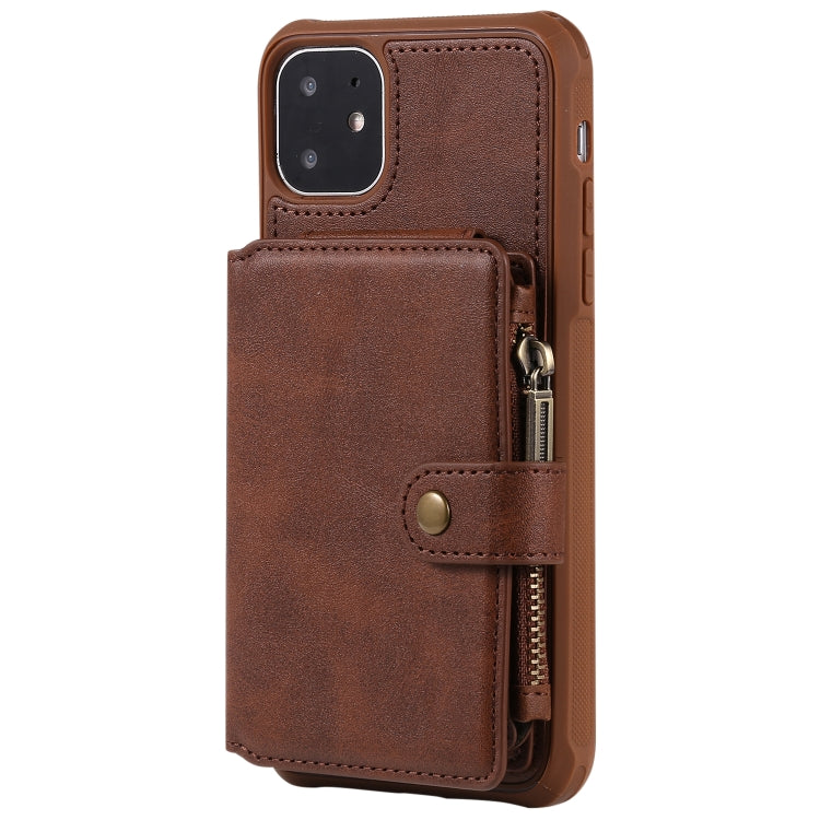 For iPhone 11 Buckle Zipper Shockproof Protective Case with Holder & Card Slots & Wallet & Lanyard & Photos Frames