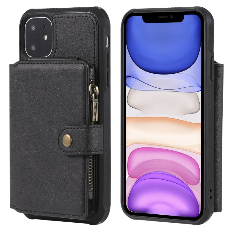 For iPhone 11 Buckle Zipper Shockproof Protective Case with Holder & Card Slots & Wallet & Lanyard & Photos Frames