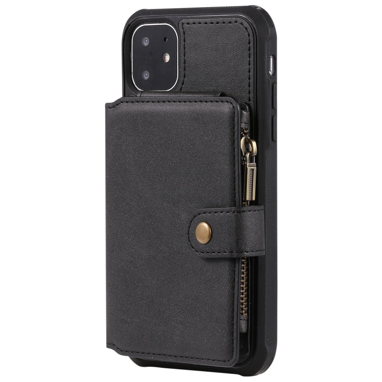 For iPhone 11 Buckle Zipper Shockproof Protective Case with Holder & Card Slots & Wallet & Lanyard & Photos Frames