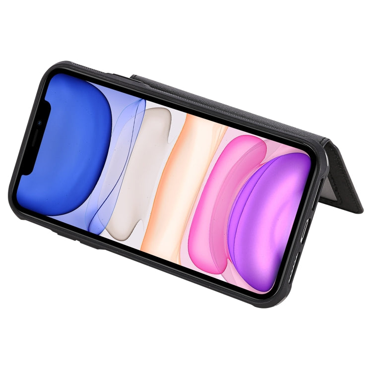 For iPhone 11 Buckle Zipper Shockproof Protective Case with Holder & Card Slots & Wallet & Lanyard & Photos Frames