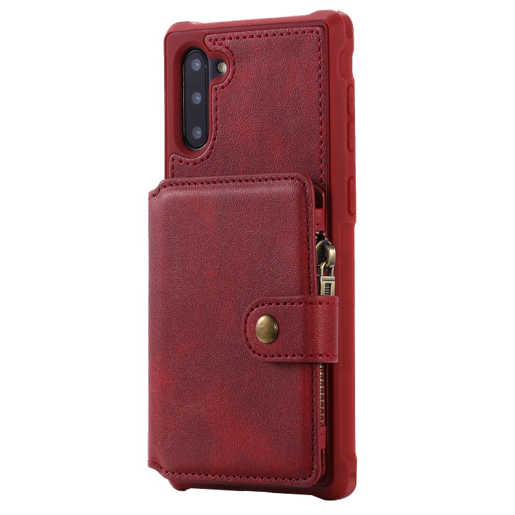 For  Galaxy Note 10 Buckle Zipper Shockproof Protective Case with Holder & Card Slots & Wallet & Lanyard & Photos Frames