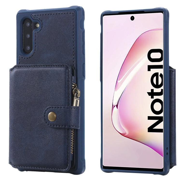 For  Galaxy Note 10 Buckle Zipper Shockproof Protective Case with Holder & Card Slots & Wallet & Lanyard & Photos Frames
