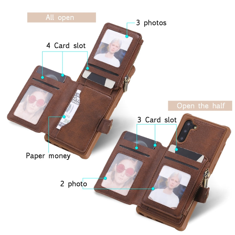 For  Galaxy Note 10 Buckle Zipper Shockproof Protective Case with Holder & Card Slots & Wallet & Lanyard & Photos Frames
