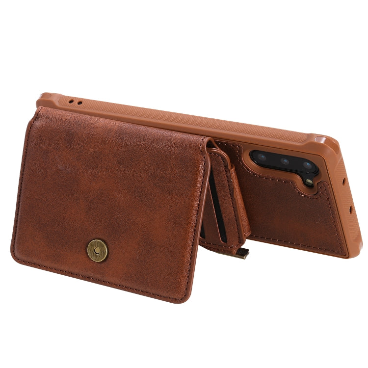 For  Galaxy Note 10 Buckle Zipper Shockproof Protective Case with Holder & Card Slots & Wallet & Lanyard & Photos Frames