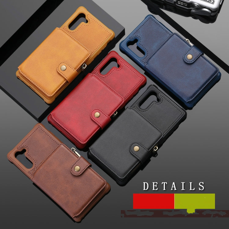 For  Galaxy Note 10 Buckle Zipper Shockproof Protective Case with Holder & Card Slots & Wallet & Lanyard & Photos Frames