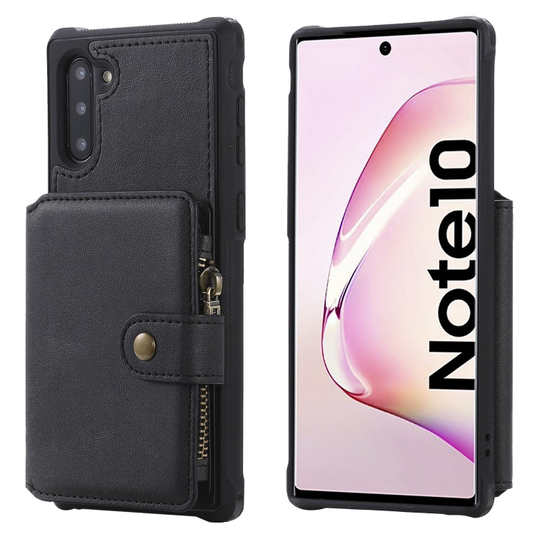 For  Galaxy Note 10 Buckle Zipper Shockproof Protective Case with Holder & Card Slots & Wallet & Lanyard & Photos Frames