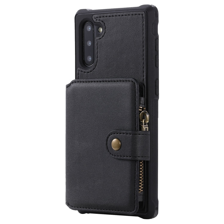 For  Galaxy Note 10 Buckle Zipper Shockproof Protective Case with Holder & Card Slots & Wallet & Lanyard & Photos Frames