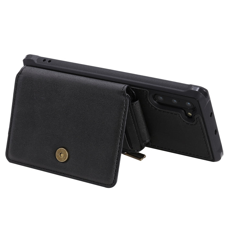 For  Galaxy Note 10 Buckle Zipper Shockproof Protective Case with Holder & Card Slots & Wallet & Lanyard & Photos Frames