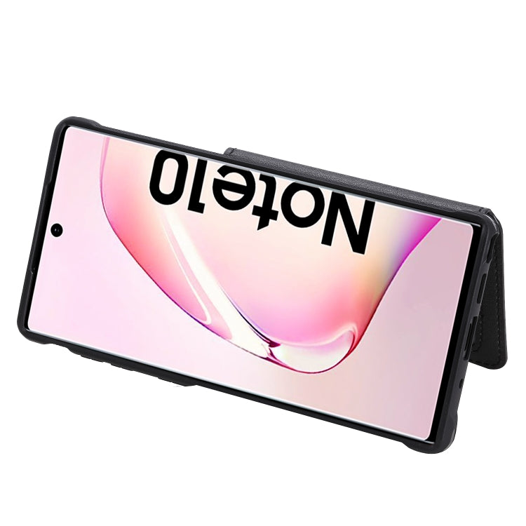 For  Galaxy Note 10 Buckle Zipper Shockproof Protective Case with Holder & Card Slots & Wallet & Lanyard & Photos Frames