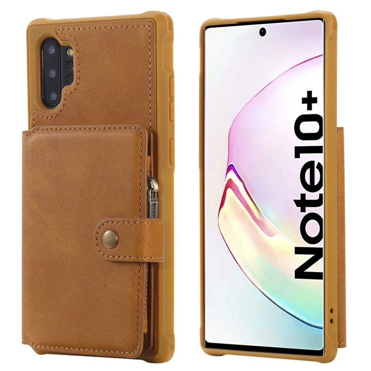 For Galaxy Note 10 Plus Buckle Zipper Shockproof Protective Case with Holder & Card Slots & Wallet & Lanyard & Photos Frames