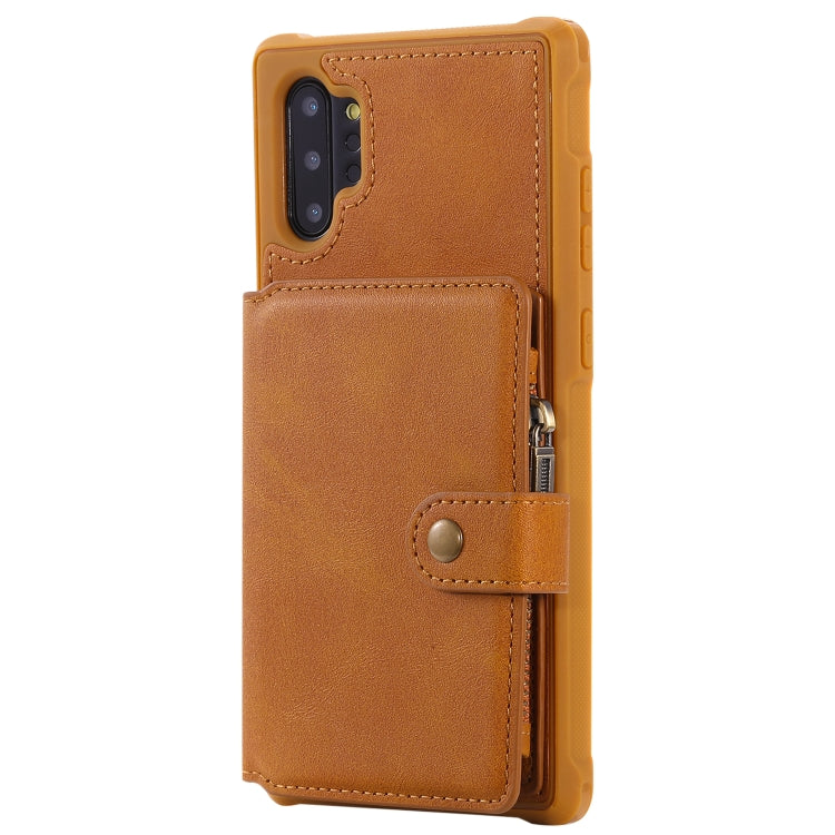 For Galaxy Note 10 Plus Buckle Zipper Shockproof Protective Case with Holder & Card Slots & Wallet & Lanyard & Photos Frames
