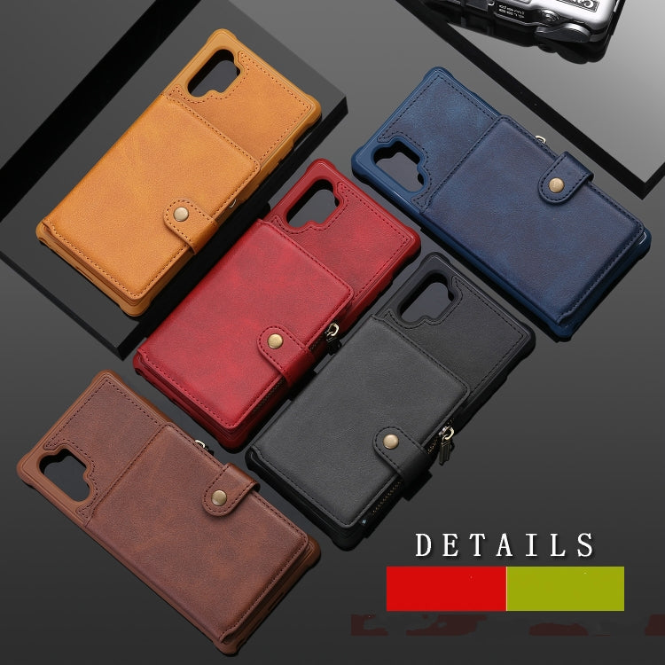 For Galaxy Note 10 Plus Buckle Zipper Shockproof Protective Case with Holder & Card Slots & Wallet & Lanyard & Photos Frames