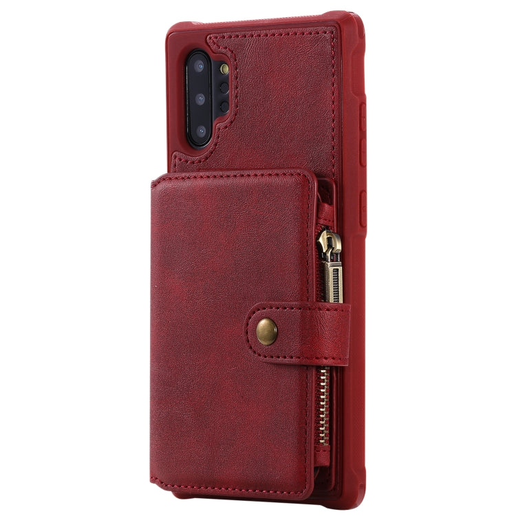 For Galaxy Note 10 Plus Buckle Zipper Shockproof Protective Case with Holder & Card Slots & Wallet & Lanyard & Photos Frames