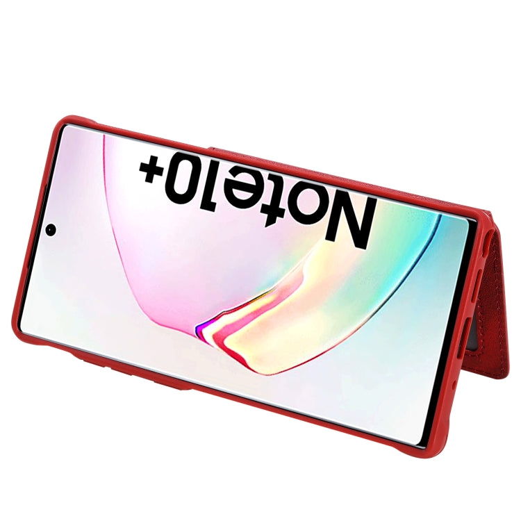 For Galaxy Note 10 Plus Buckle Zipper Shockproof Protective Case with Holder & Card Slots & Wallet & Lanyard & Photos Frames