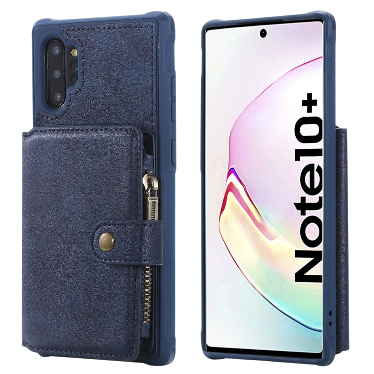 For Galaxy Note 10 Plus Buckle Zipper Shockproof Protective Case with Holder & Card Slots & Wallet & Lanyard & Photos Frames
