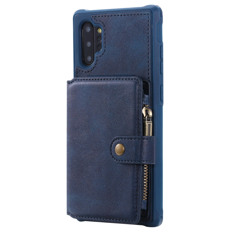 For Galaxy Note 10 Plus Buckle Zipper Shockproof Protective Case with Holder & Card Slots & Wallet & Lanyard & Photos Frames