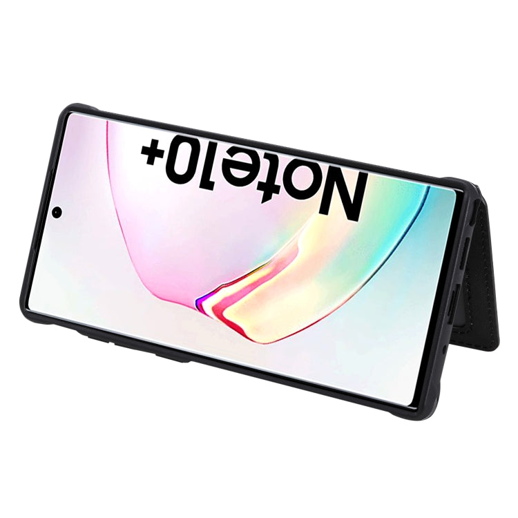 For Galaxy Note 10 Plus Buckle Zipper Shockproof Protective Case with Holder & Card Slots & Wallet & Lanyard & Photos Frames