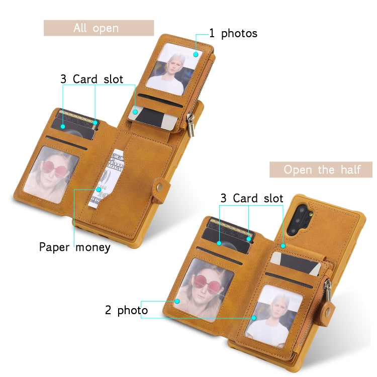 For Galaxy Note 10 Plus Buckle Zipper Shockproof Protective Case with Holder & Card Slots & Wallet & Lanyard & Photos Frames