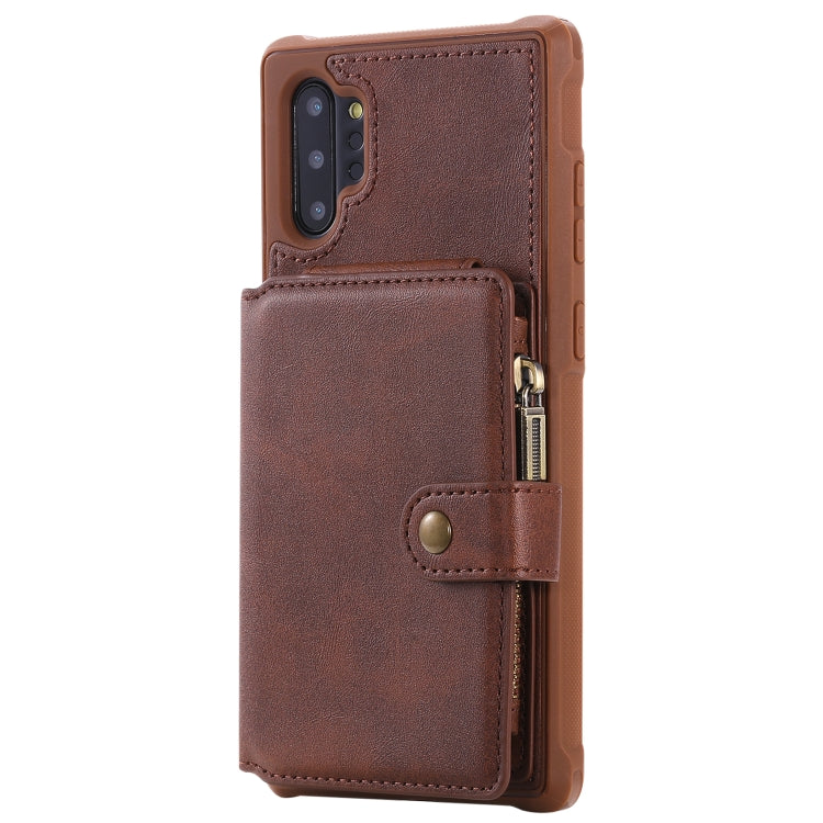 For Galaxy Note 10 Plus Buckle Zipper Shockproof Protective Case with Holder & Card Slots & Wallet & Lanyard & Photos Frames