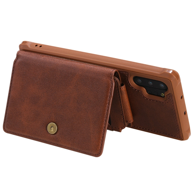 For Galaxy Note 10 Plus Buckle Zipper Shockproof Protective Case with Holder & Card Slots & Wallet & Lanyard & Photos Frames