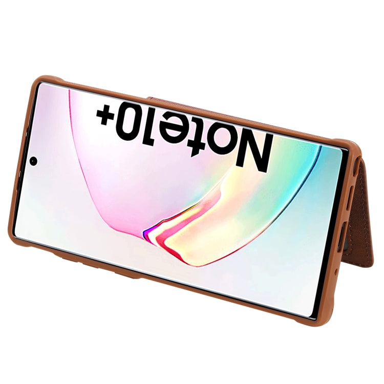 For Galaxy Note 10 Plus Buckle Zipper Shockproof Protective Case with Holder & Card Slots & Wallet & Lanyard & Photos Frames