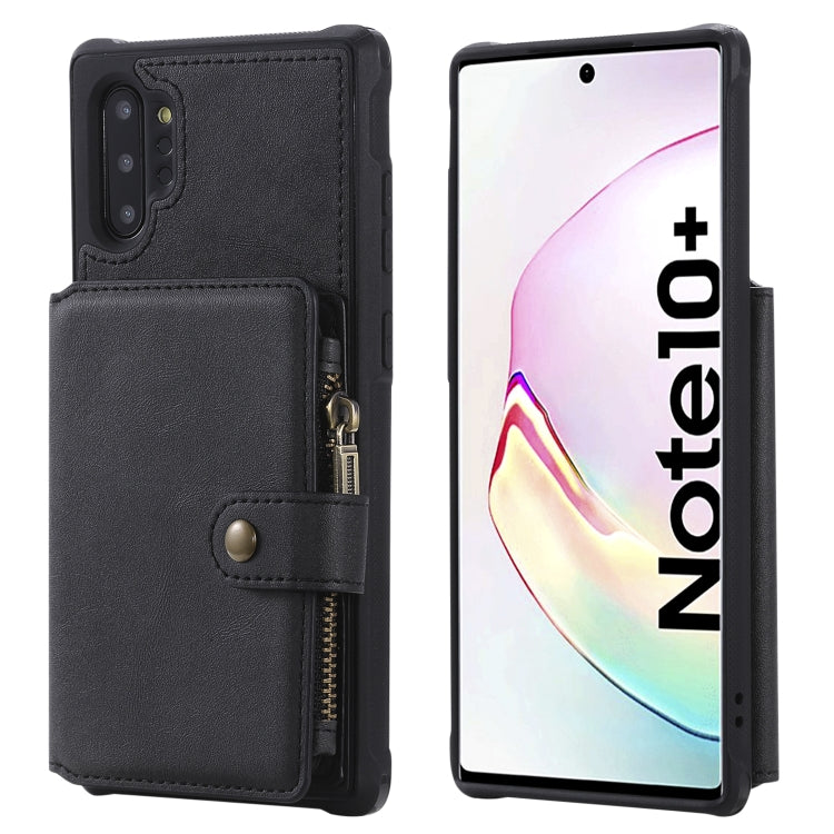 For Galaxy Note 10 Plus Buckle Zipper Shockproof Protective Case with Holder & Card Slots & Wallet & Lanyard & Photos Frames