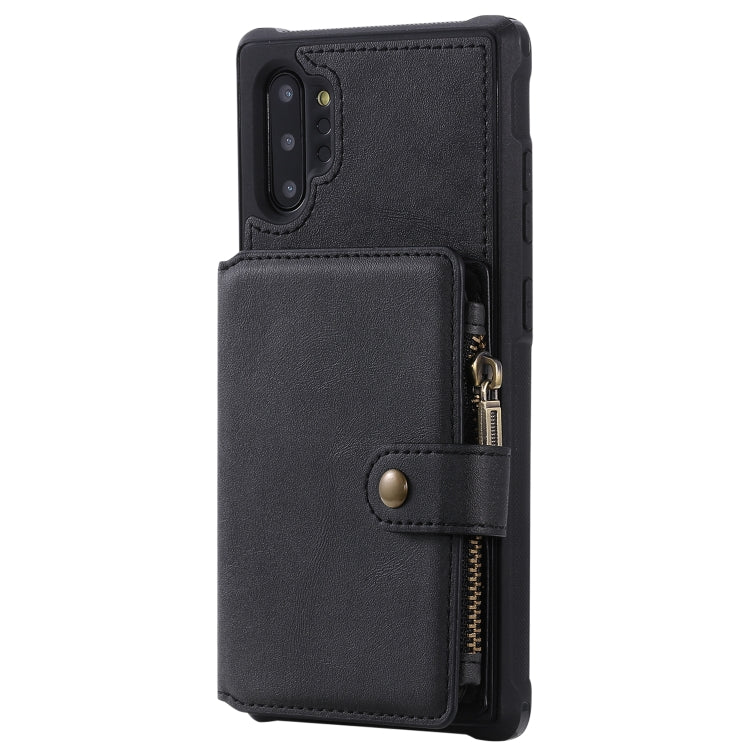 For Galaxy Note 10 Plus Buckle Zipper Shockproof Protective Case with Holder & Card Slots & Wallet & Lanyard & Photos Frames