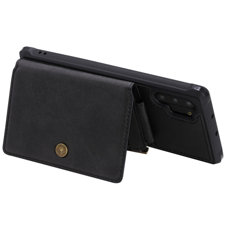 For Galaxy Note 10 Plus Buckle Zipper Shockproof Protective Case with Holder & Card Slots & Wallet & Lanyard & Photos Frames