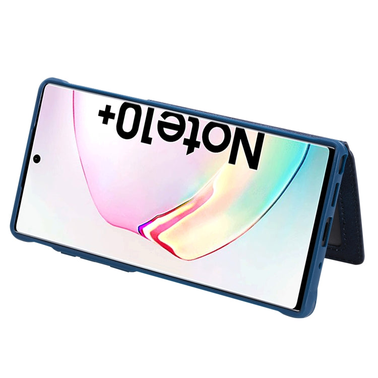 For Galaxy Note 10 Plus Buckle Zipper Shockproof Protective Case with Holder & Card Slots & Wallet & Lanyard & Photos Frames