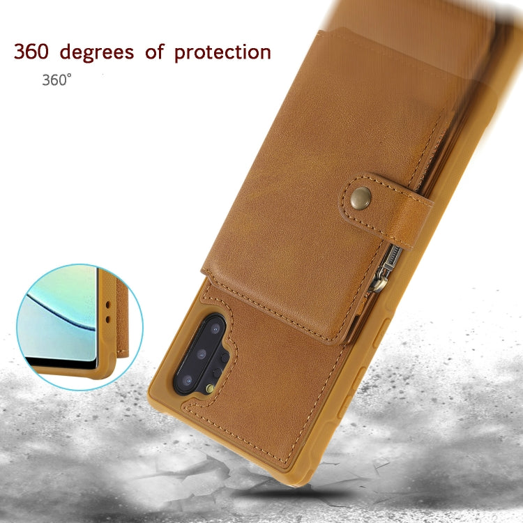 For Galaxy Note 10 Plus Buckle Zipper Shockproof Protective Case with Holder & Card Slots & Wallet & Lanyard & Photos Frames