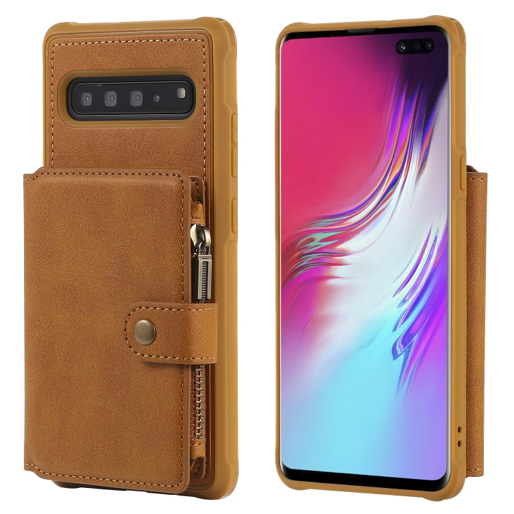 For Galaxy S10 5G Buckle Zipper Shockproof Protective Case with Holder & Card Slots & Wallet & Lanyard & Photos Frames