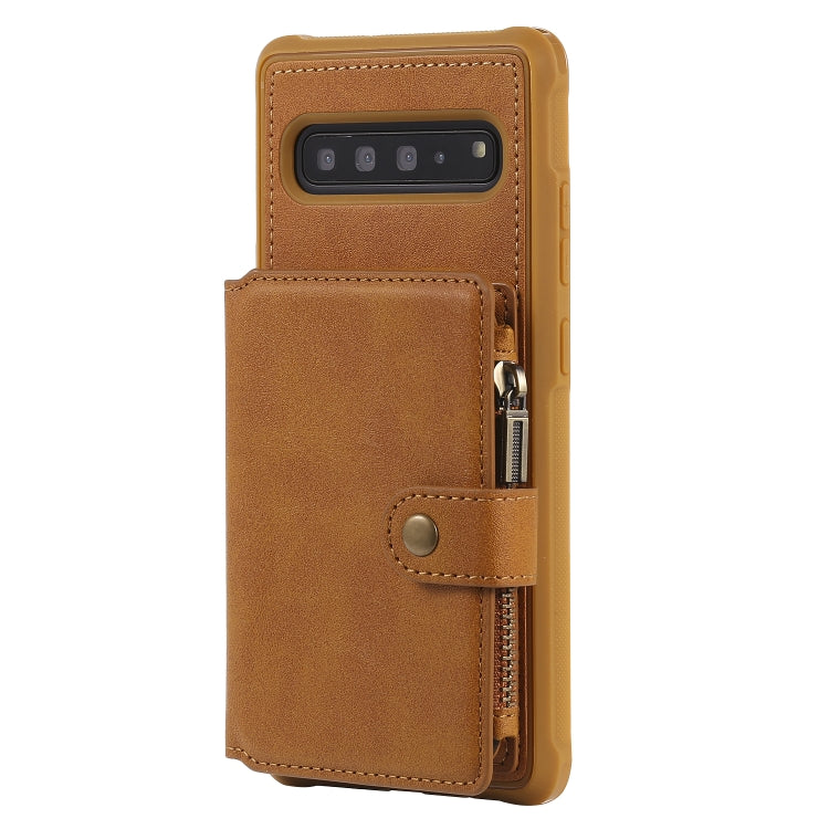 For Galaxy S10 5G Buckle Zipper Shockproof Protective Case with Holder & Card Slots & Wallet & Lanyard & Photos Frames