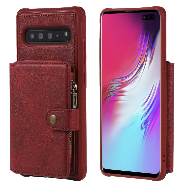 For Galaxy S10 5G Buckle Zipper Shockproof Protective Case with Holder & Card Slots & Wallet & Lanyard & Photos Frames