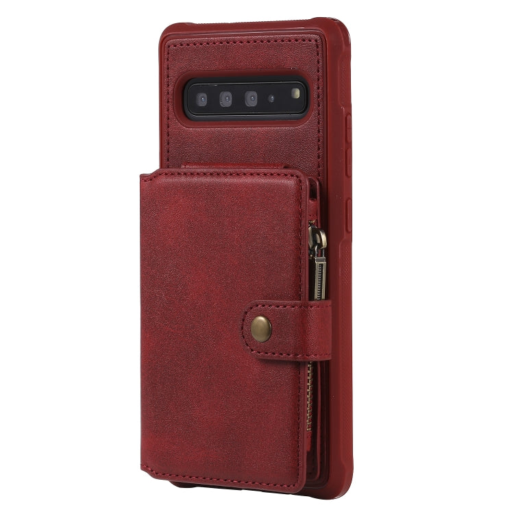 For Galaxy S10 5G Buckle Zipper Shockproof Protective Case with Holder & Card Slots & Wallet & Lanyard & Photos Frames