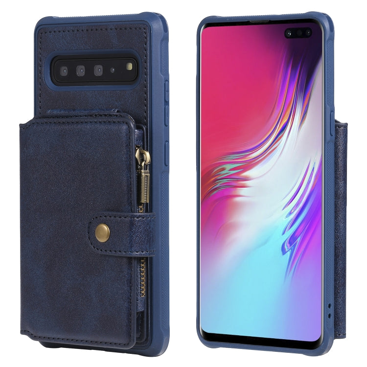 For Galaxy S10 5G Buckle Zipper Shockproof Protective Case with Holder & Card Slots & Wallet & Lanyard & Photos Frames