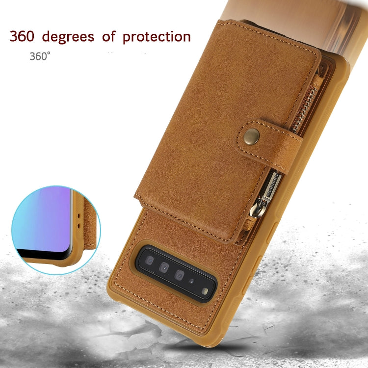 For Galaxy S10 5G Buckle Zipper Shockproof Protective Case with Holder & Card Slots & Wallet & Lanyard & Photos Frames