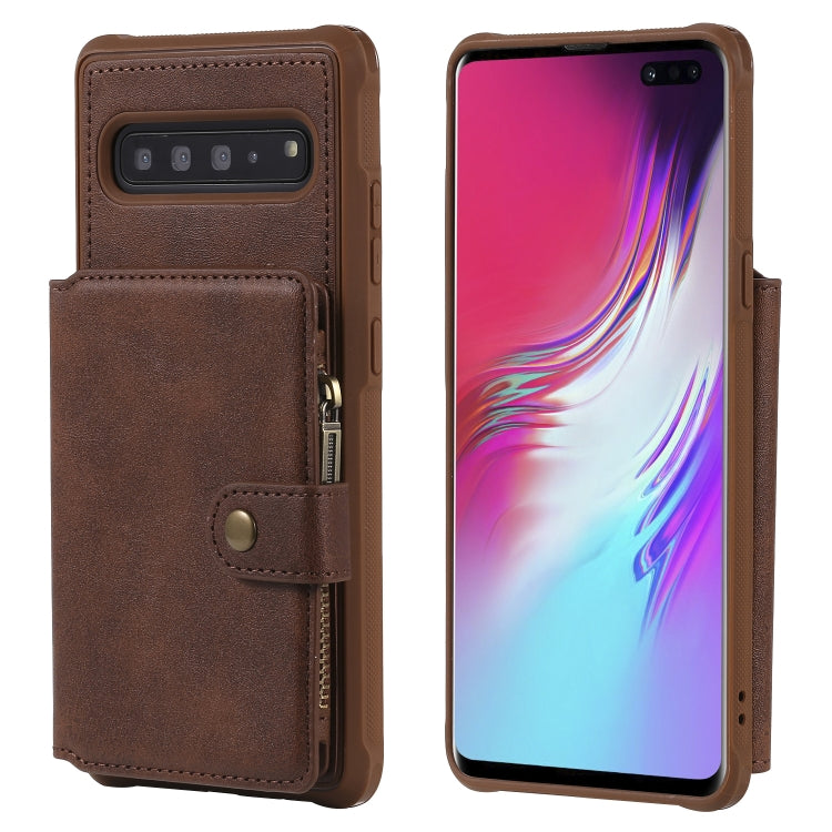 For Galaxy S10 5G Buckle Zipper Shockproof Protective Case with Holder & Card Slots & Wallet & Lanyard & Photos Frames